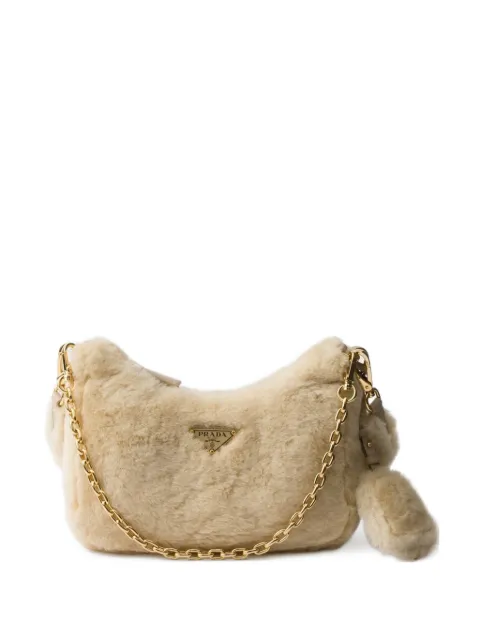 Prada mini Re-Edition shearling shoulder bag Neutrals 1BC204VZOO2EC9