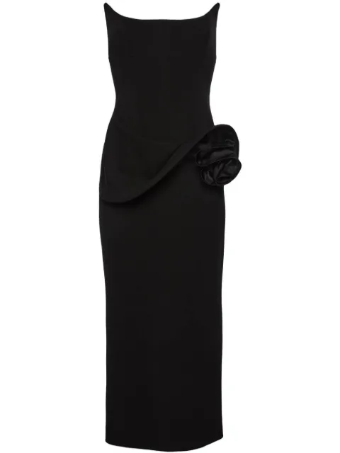 Magda Butrym floral-appliqué bustier midi dress Black 105425