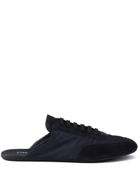 Prada Collapse Re-nylon and suede mules Blue 1E989NF005D7C
