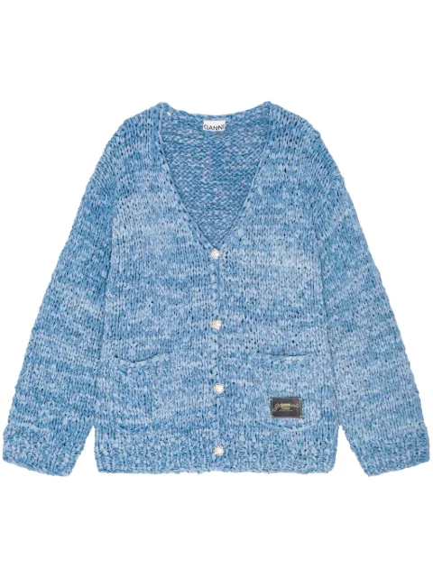GANNI speckle-knit cardigan Blue K2450