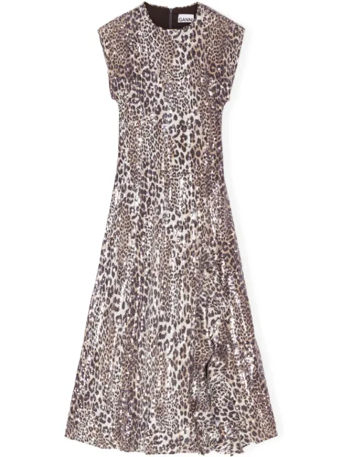 GANNI leopard-print dress White T4181