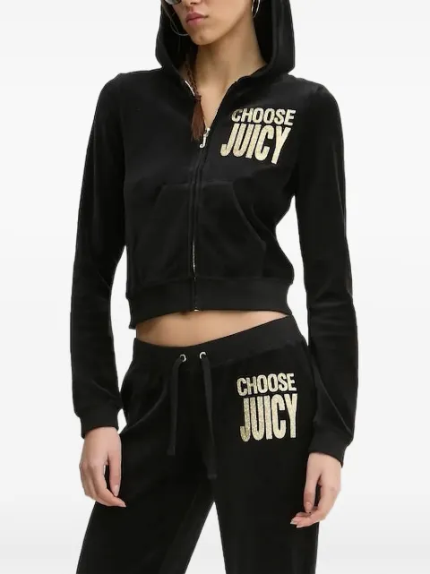 Juicy Couture hooded velour zip-up top Black JCGAS125