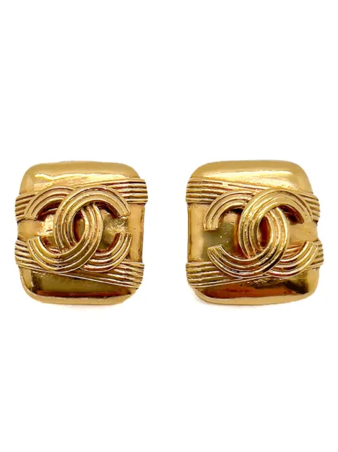 CHANEL Pre-Owned 1994s Banded CC Logo clip-on earrings Gold CHANELCCLOGOSQUERG