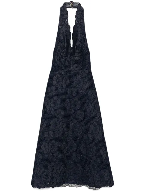 Elie Saab embroidered denim dress Blue D0485NR25DEE01