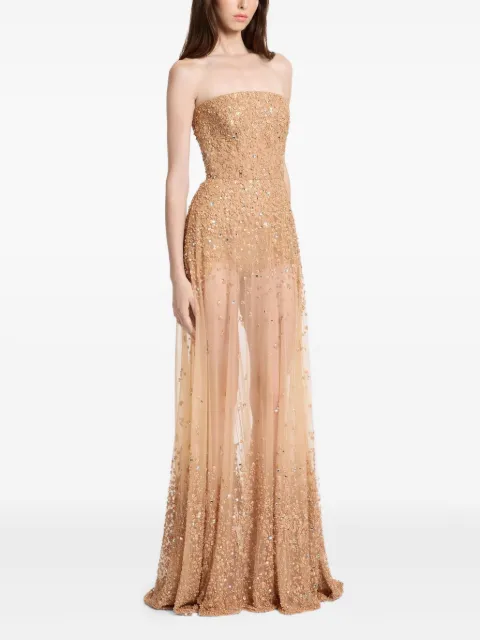 Elie Saab strapless beaded embroidered gown Gold D0158NR25BE031