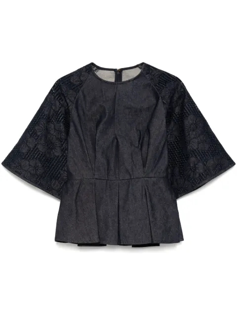 Elie Saab denim embroidered top Blue TO146NR25DEE01
