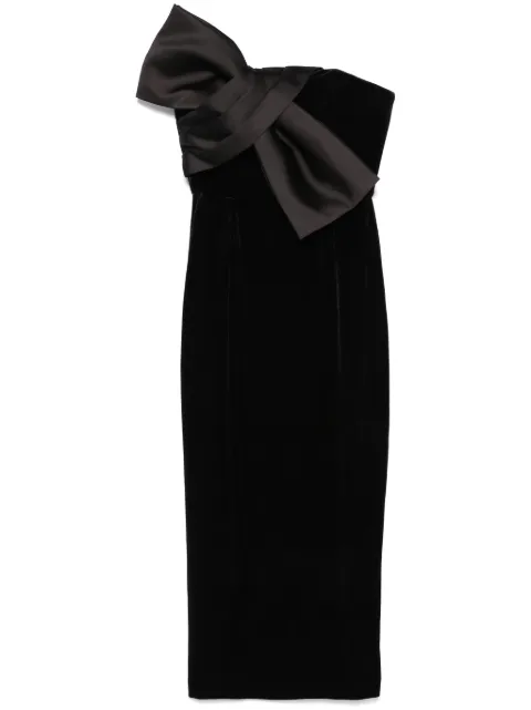 NISSA bow-detailing velvet midi dress Black RS15420