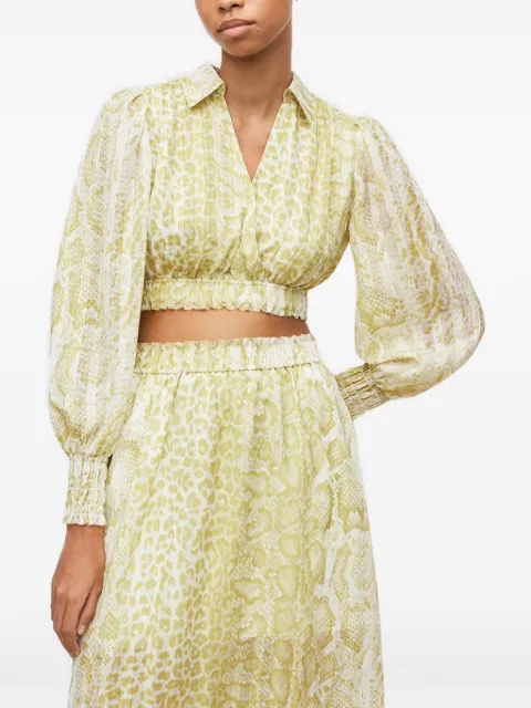 AllSaints Clara Noche shirred snake-print top Yellow WM215W