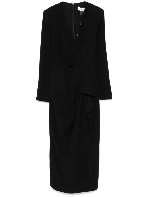 NISSA V-neck crepe midi dress Black RC15889BLACK