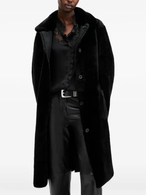 AllSaints Serra buttoned leather coat Black W119LB