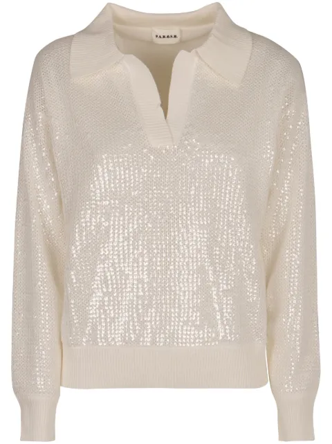P.A.R.O.S.H. sequinned polo top White D540858COBALTO