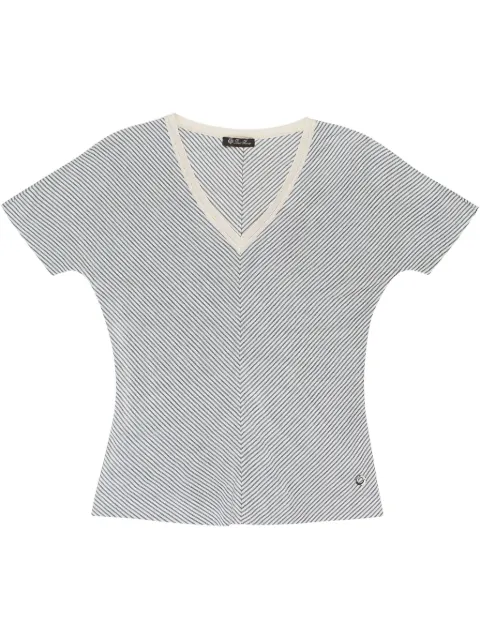 Loro Piana striped silk T-shirt White FAG1776FC0J