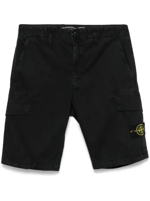 Stone Island L100018 organic cotton stretch broken twill old-effect slim-fit cargo shorts with asymmetrical seams Black L1S15L100018S0004
