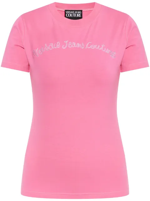 Versace Jeans Couture logo-embellished T-shirt Pink 78HAHC08CJ02C