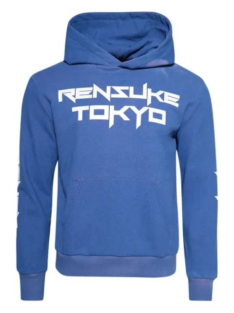RENSUKE TOKYO logo print cotton hoodie Blue FDPL1