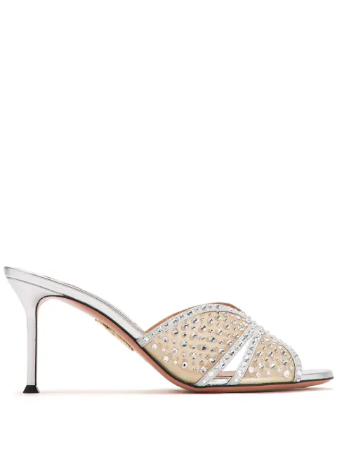 Aquazzura 75mm leather mules Silver CLRMIDM0NPUCCC