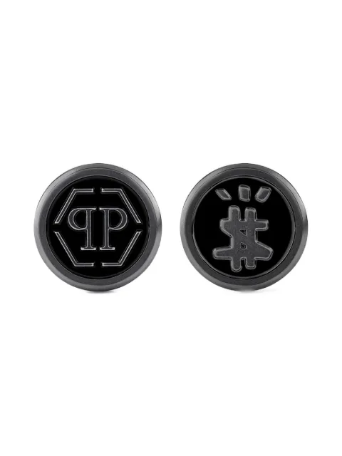 Philipp Plein logo-engraved cufflinks Grey AABAMGF0019PXV037N