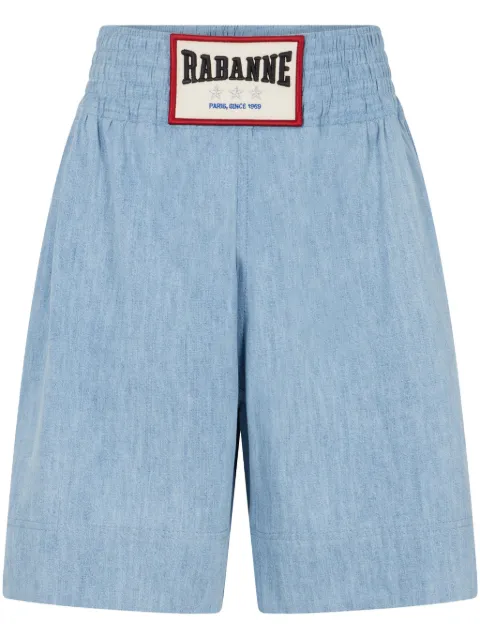 Rabanne logo-appliqué denim shorts Blue 25ECPA043CO0577