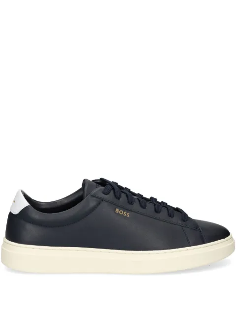 BOSS lace-up trainers in polished leather with logo details Blue 50536480