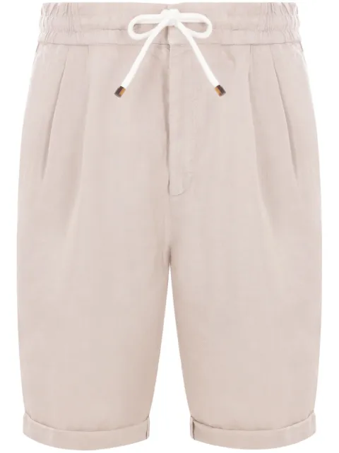 Brunello Cucinelli Garment-dyed Bermuda shorts in linen gabardine with drawstring and pleat Neutrals M243DU0020C6008