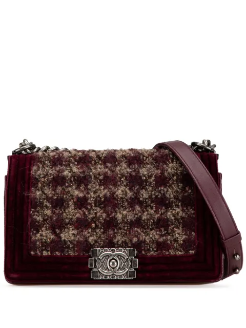CHANEL Pre-Owned 2013-2014 Medium Velvet and Tweed Boy Flap shoulder bag Red 6QETX59V1OA77WEX