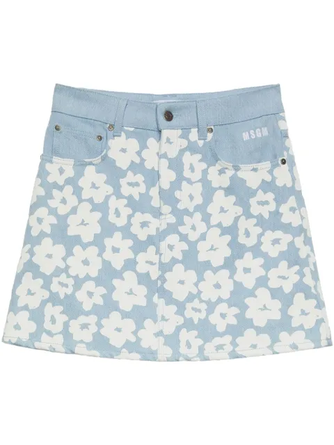 MSGM floral-print denim skirt Blue 3841MDD233257272