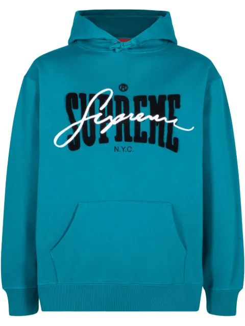 Supreme "SS 22 Dark Teal" chenille-embroidered hoodie Blue SU25005