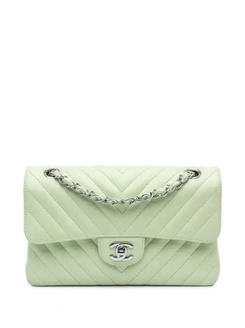 CHANEL Pre-Owned 2021-2024 Small Classic Chevron Lambskin Double Flap shoulder bag Green AX23WRZTP4Y55G1T