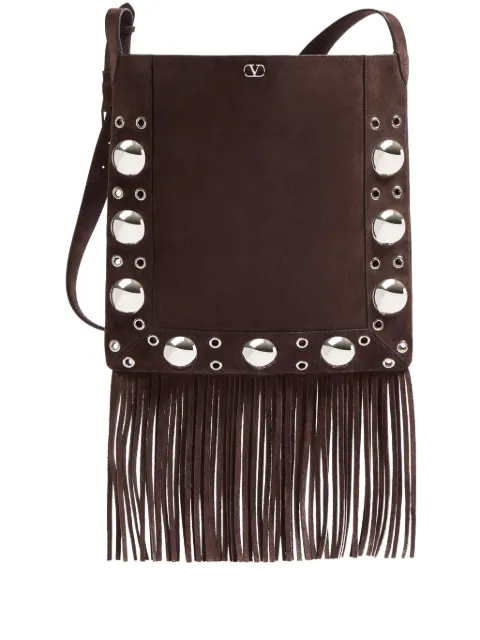 Valentino Garavani Nellcôte suede shoulder bag with fringes Brown WB0R33JET
