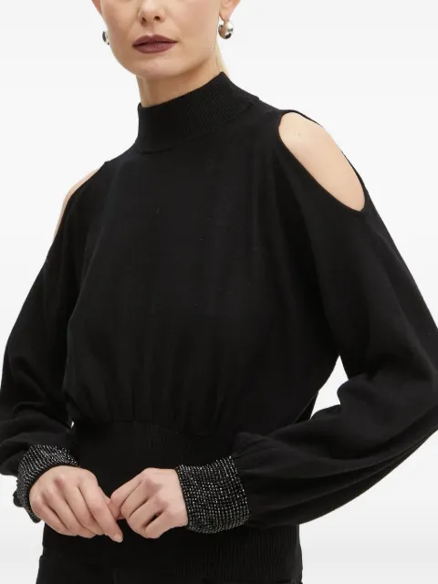 GUESS USA high-neck embellished-cuff sweater Black W5RR02Z2ZK2