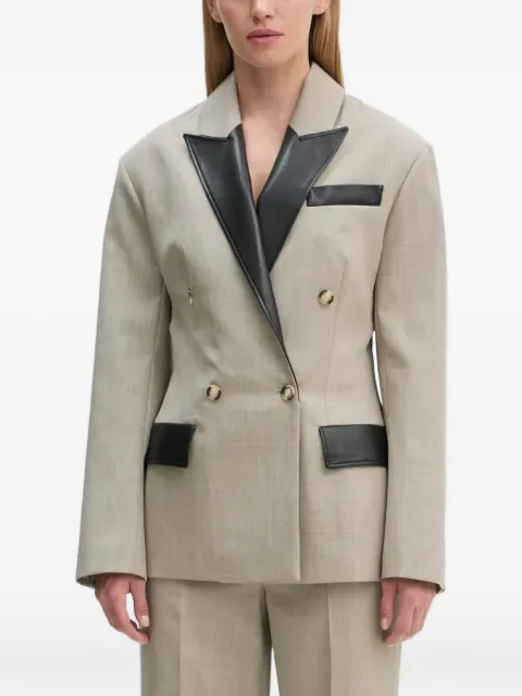 Nanushka Pacey leather-trimmed double-breasted blazer Neutrals NW24FWJK36770