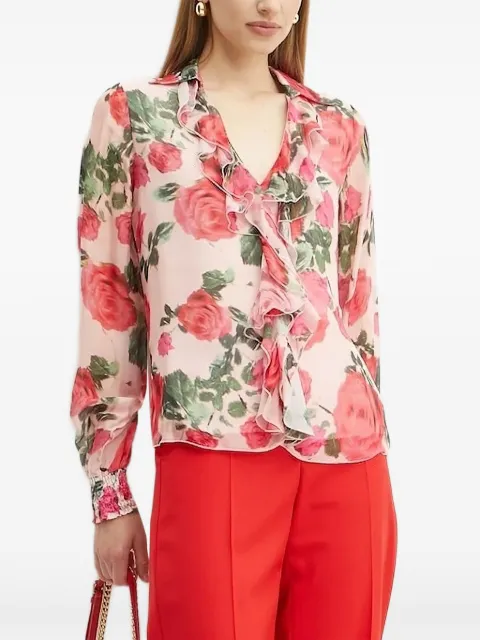 GUESS USA rose-print ruffled blouse Pink W5RH55WE550