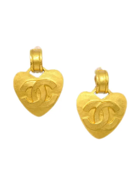 CHANEL Pre-Owned 1995 drop heart clip-on earrings Gold ER95P