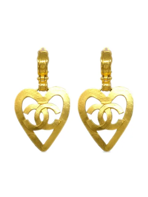 CHANEL Pre-Owned 1995 heart clip-on drop earrings Gold ER95P