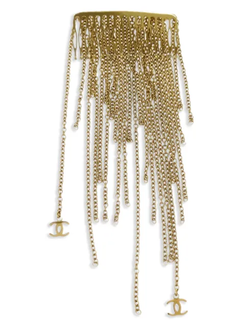 CHANEL Pre-Owned 2002 chain fringe hair comb Gold HA02A