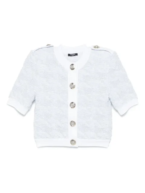 Balmain short-sleeve tweed cardigan Blue FF1KL235KI72