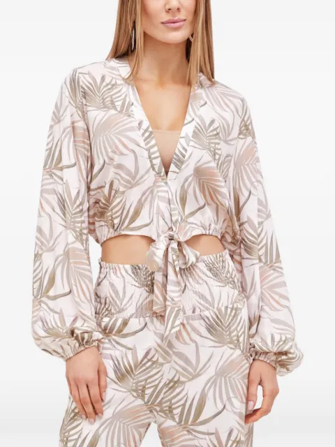 Melissa Odabash Gemma palm-print tie-front top Neutrals MOGEMMA