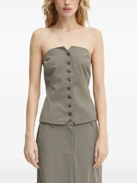 SAMSOE SAMSOE button-front strapless top Green F24400131
