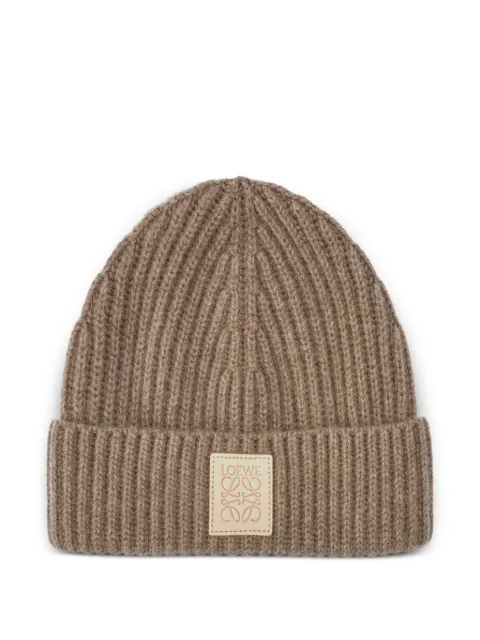 LOEWE ribbed logo-plaque beanie Brown KSA9OT1X01