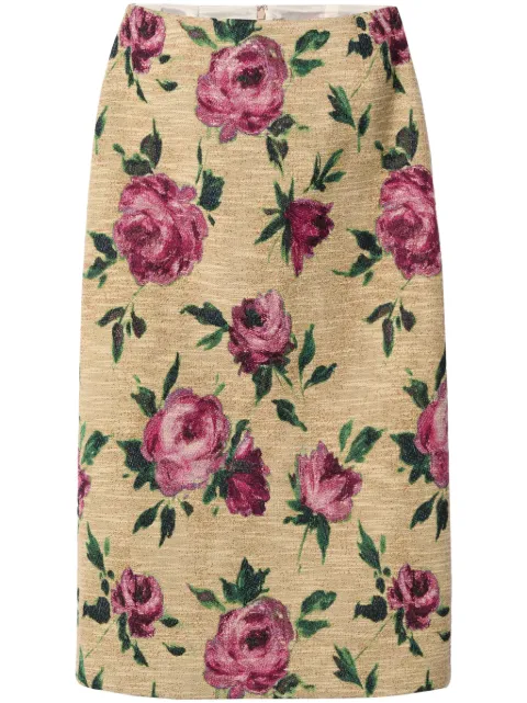 La DoubleJ rose-print pencil skirt Neutrals SKI0011COT069ROS06BR01