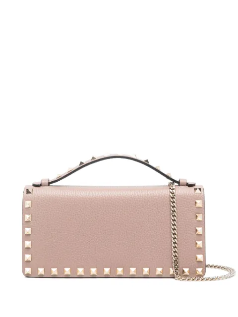Valentino Garavani Rockstud wallet with chain in grainy calfskin Pink WP0AK2VSH