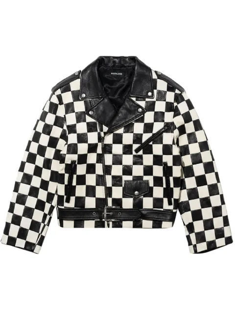 Mainless check-pattern biker jacket Black DC342