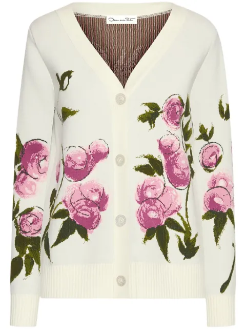 Oscar de la Renta Painted Roses cardigan White 25SN171LSFPKV