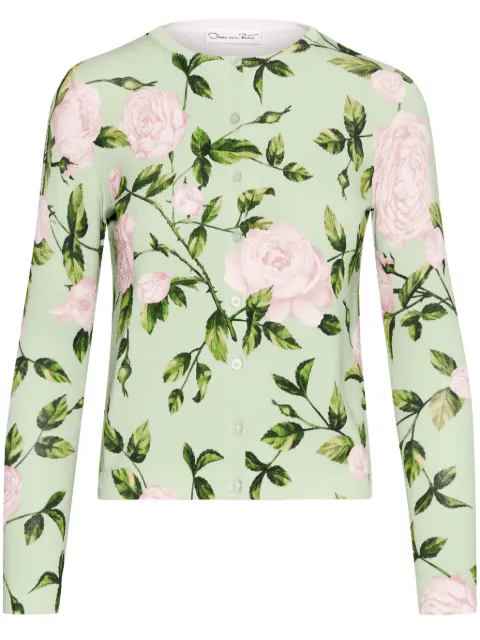 Oscar de la Renta English Rose print cardigan Green 25SN125RALPPI