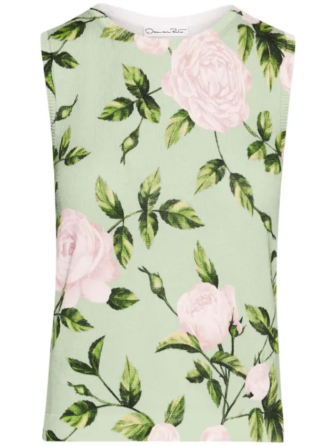 Oscar de la Renta rose-print top Green 25SN126RALPPI