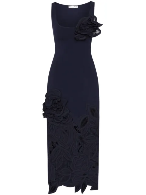 Oscar de la Renta rose-appliqué knitted midi dress Blue 25SE150HUGNAV