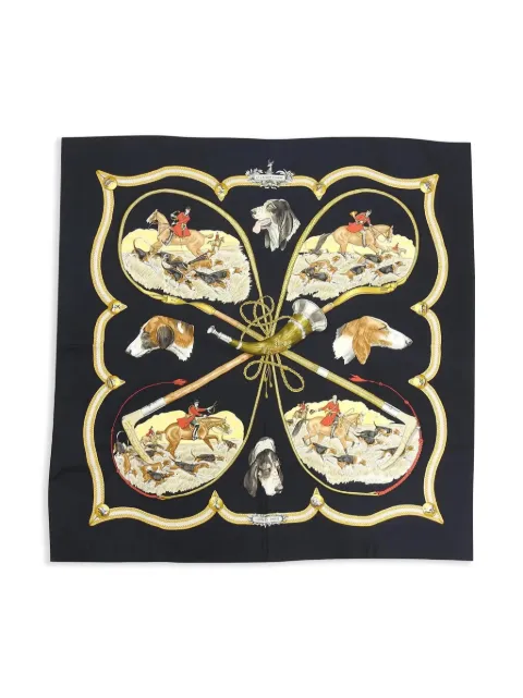 Hermès Pre-Owned 1979 Le Laisser Courre by J de Fougerolle silk scarf Black 5015803