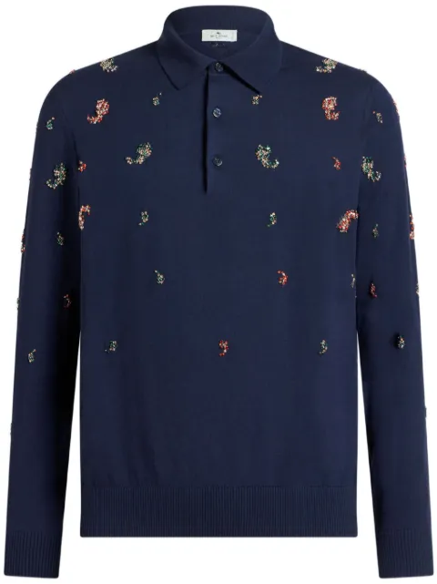 ETRO crystal-detailed mini paisley polo shirt Blue MRKF0028AR311