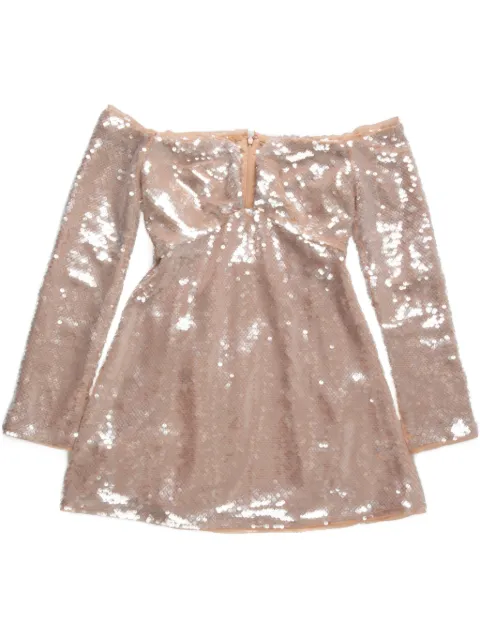 Self-Portrait sequin off-shoulder mini dress Neutrals RS25109SBG