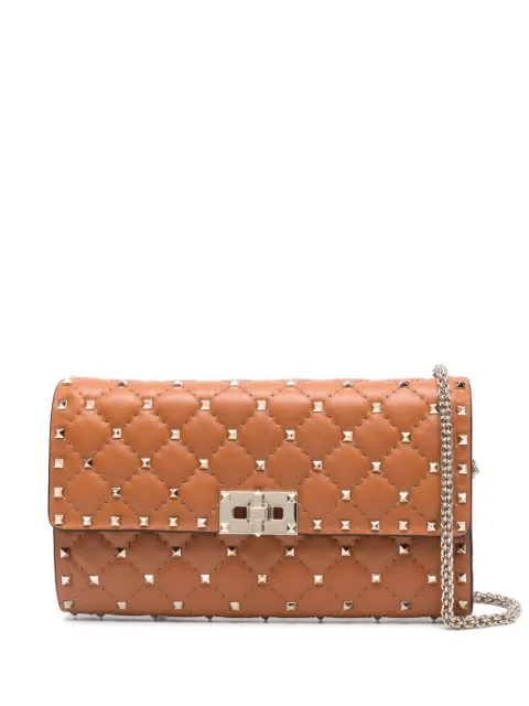 Valentino Garavani Ruckstud spike nappa leather crossbody clutch bag Brown WB0137NAP